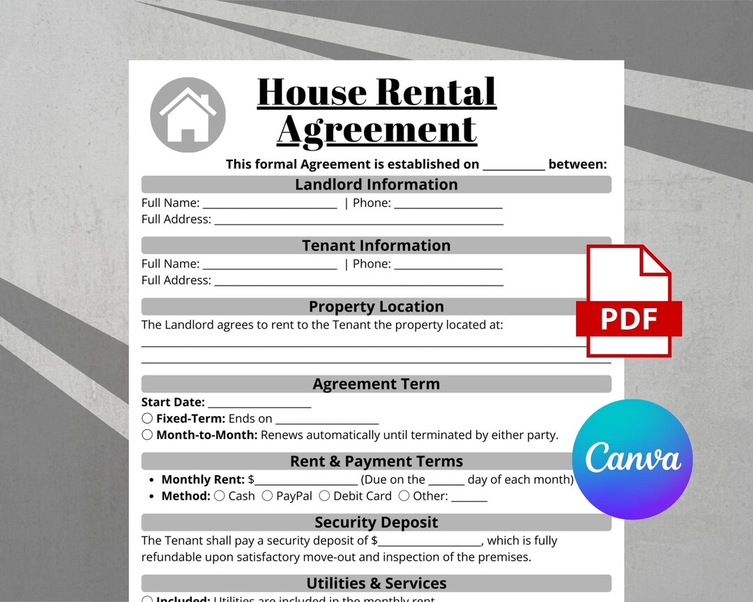 Editable House Rental Agreement Template, One-page Landlord Form (canva ...