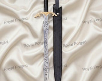Handmade Elven Leaf Sword | Fantasy Collector Sword with Leather Sheath |  Unique Custom Gift for Him