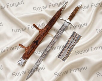 Hand Forged Copper Damascus Viking Sword, Medieval Longsword With Scabbard Norse Collector Gift For Him