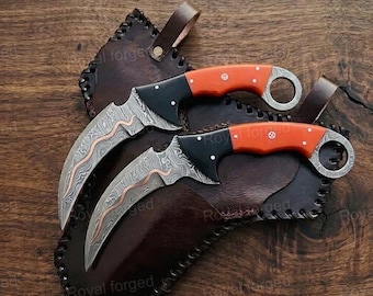 Handgeschmiedetes Kupfer Damast Stahl Dual Karambit Messer | Wikingermesser | Personalisiertes Geschenk für Ihn