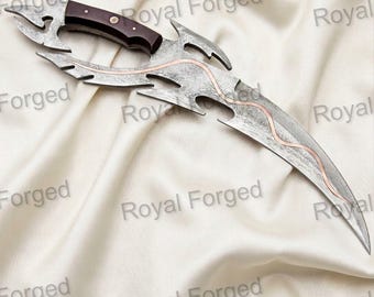 Handmade Copper Damascus Karambit Knife - Custom Fantasy Hunting Knife - Anniversary Gift for Him, Collector's Blade