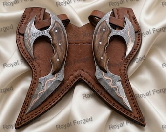 Handgesmede koperen Damascus karambit met dubbele schorpioen | Handgemaakt Vikingmes op maat | Verzamelobject voor hem