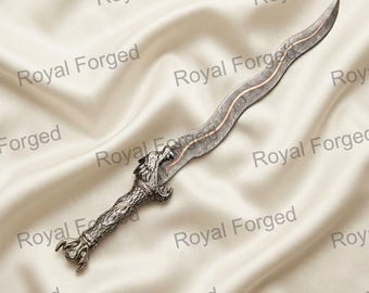 Hand-Forged Damascus Steel Wavy Blade Dagger | Ornate Dragon Knife | Curved Fantasy Kris Knife Collector And Christmas Gift For Him