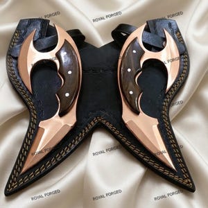 Handgesmeed koperen damast karambit dubbele schorpioen | Gepersonaliseerde Vikingmes-cadeau voor hem Full Copper