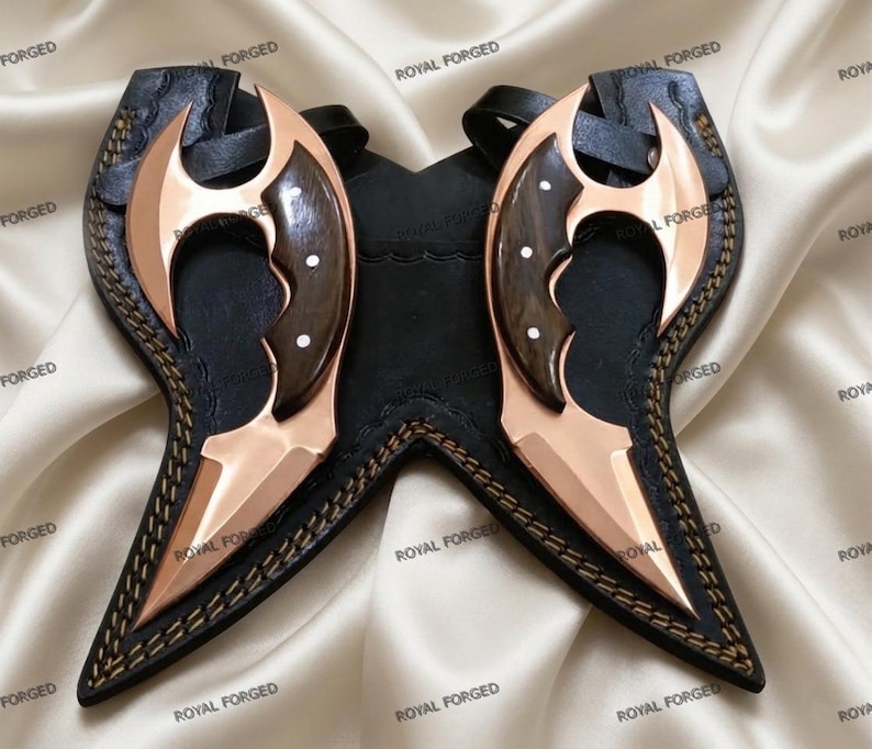 Handgesmeed koperen damast karambit dubbele schorpioen | Gepersonaliseerde Vikingmes-cadeau voor hem Full Copper
