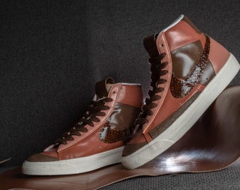 Nike Blazer Mid Custom 3-Tone Braunes Leder & Echtes Braun Schlangen Swoosh - Handmade Premium Sneakers - Unikat 1/1