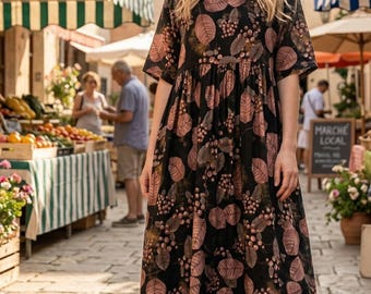 Vintage Floral Cotton Maxi Dress Women Oversized Short Sleeve Casual Summer Elegant 2026 Loose