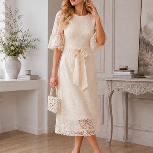 Cream Lace Midi Dress