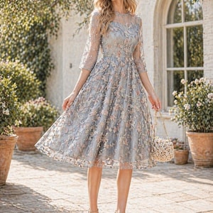 sachin and babi light blue dress Adrianna Papell Women's Beaded Mesh Midi Dress, Perfect for Elegant Oc –  DiscountStore