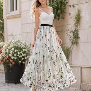 Floral Mesh Midi Skirt - Etsy
