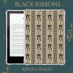 Kindle-inlegvel met zwart lint | Coquette esthetische Kindle-decoratie | Vintage strikpatroon | Minimalistisch neutraal Kindle-inlegvel | Digitale download