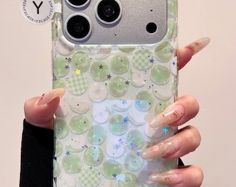 Kawaii groen Mochi-hoesje met armband bedel met kralen, doorzichtige glittergroene hoes iPhone 17 16 15 14 13 Pro Max, Y2K Aesthetic Coquette-cadeauset