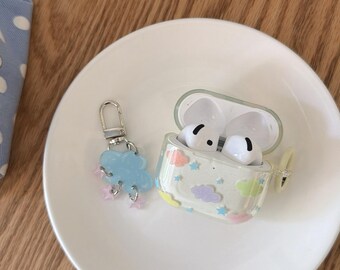 Pastel Cloud Clear AirPods Case with Charm, Kawaii Y2K Cute Aesthetic Cover for AirPods Pro 3 2 1 & AirPods 4 3 2 1, Lovely Gift for Her