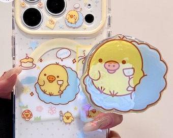 Yellow Duck MAGSAFE Case with Cloud Grip & Beaded Charm, Kawaii Clear Cover iPhone 17 16 15 14 13 Pro Max, Y2K Cute Aesthetic Gift Lovers!!