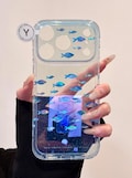 Blue Holographic Fish Case with Wristlet Charm, Kawaii Clear Glitter Cover iPhone 17 16 15 14 13 Pro Max, Y2K Ocean Aesthetic Gift Coquette product logo