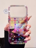 Rainbow Stars Clear Case with Beaded Charm, Kawaii Y2K Plaid Holographic Starry Cover iPhone 17 16 15 14 13 Pro Max, Aesthetic Coquette Gift product logo