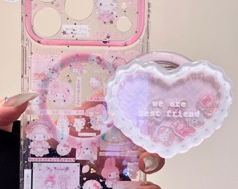 Funda MagSafe de gatito rosa kawaii con soporte de corazón y dije, funda con purpurina para iPhone 17, 16, 15, 14 y 13 Pro Max, regalo de anime Y2K