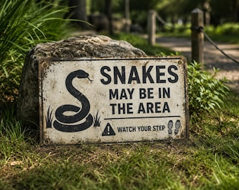 Snakes May Be In The Area Metal Sign: Rustic Wildlife Warning Decor