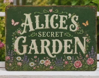 Personalized Secret Garden Metal Sign, Vintage Floral Decor, Custom Name Plaque