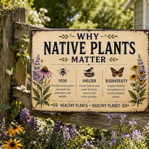 Why Native Plants Matter Metal Sign, Botanical Garden Decor, Pollinator Wildlife Habitat Sign image 2