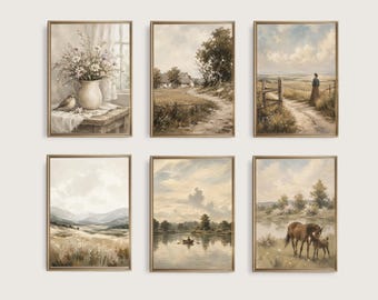 6 Neutral Vintage Art Print Set | Square Gallery Wall Printable | Minimalist Beige Wall Decor | PNG & PDF Digital Files