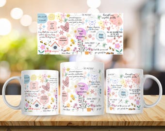 Mokomslag met dagelijkse herinneringen | Sjabloon voor mok van 11 oz en 15 oz | Motiverende affirmaties | Geestelijke gezondheid: digitale download