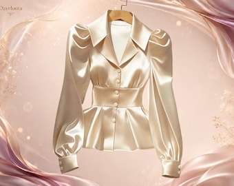 Chemisier ivoire, chemise péplum à manches longues et col.