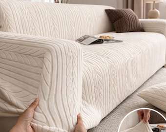 Thick Polar Fleece Sofa Cover – Soft Non-Slip Couch Protector, Elastic Secure Fit Slipcover, Cozy All-Season Furniture Cover, Pet Friendly