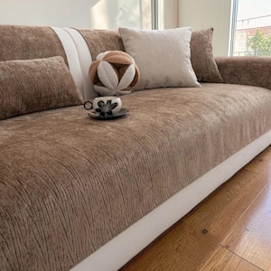Thick Chenille Sofa Cover – Soft All-Season Non-Slip Universal Couch Throw with Cushion for Living Room