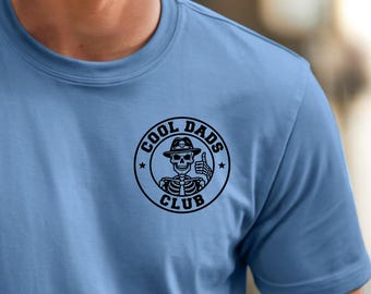 Cool Dads Club Skeleton Club logo T-Shirt, Small Chest Print, Father's Day Gift, Dad Gift, Funny Skeleton Wearing Hat With Thumbs Up Tee