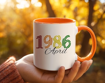 Personalized Year & Month Mug, Custom Birth Year Coffee Mug, Retro Rainbow Ceramic Mug, 40th Birthday Gift, Birthday Gift