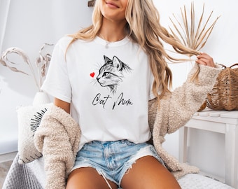 Cat Mum Sketch T-Shirt, Comfort Colors Garment-Dyed Tee, Cat Lover Pet Parent Gift