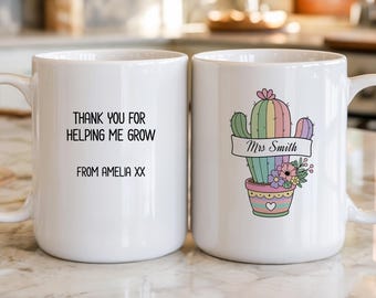 Thank You For Helping Me Grow Mug , Cactus Plant Illustration, Teacher Appreciation, Teacher Thank You Gift, End of Term Gift