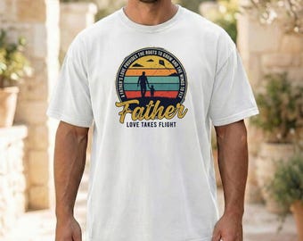 Father silhouette sunset love takes flight T-shirt , Vintage retro stripes, Father's Day Gift