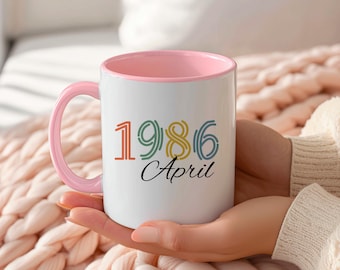 Personalized Year & Month Mug, Custom Birth Year Coffee Mug, Retro Rainbow Ceramic Mug, 40th Birthday Gift, Birthday Gift