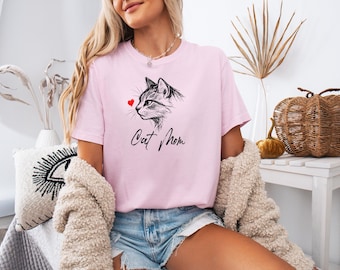 Cat Mum Sketch T-Shirt | Comfort Colors Garment-Dyed Cat Tee