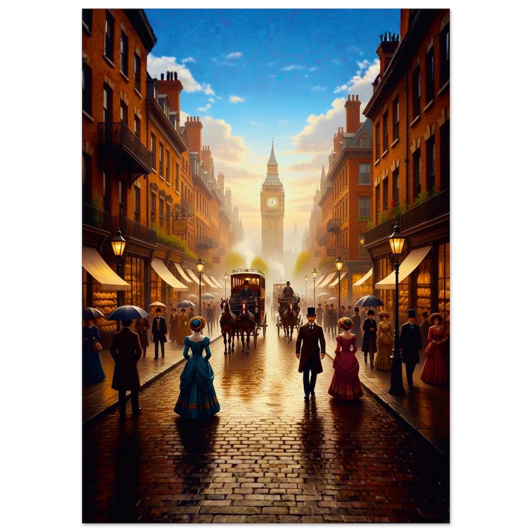 London Rookeries Victorian London Street Scene Poster, Vintage Cityscape Architecture ...