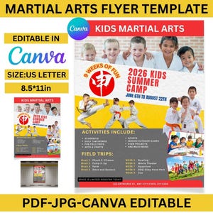 Kids Martial Arts Summer Camp Flyer Template, Karate Camp Printable Poster, Editable Canva Sports Camp Flyer, Taekwondo Dojo Promotion