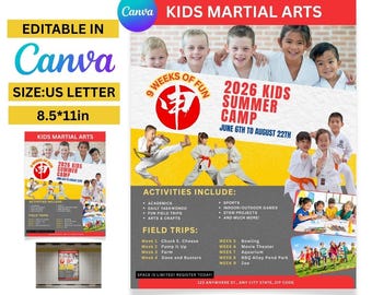 Kids Martial Arts Summer Camp Flyer Template, Karate Camp Printable Poster, Editable Canva Sports Camp Flyer, Taekwondo Dojo Promotion