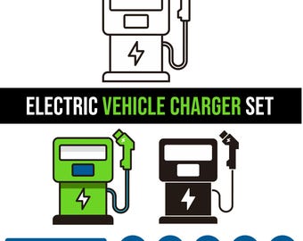 Electric Vehicle Charger SVG | EV Charging Station Icon | Electric Car Charging Vector | EV Charger Icon Set | Png Jpg Eps Pdf Svg Download