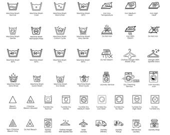 Laundry Care Symbols Icon Set | Washing Drying Ironing Bleaching Icons | Laundry Symbols Bundle svg png eps jpeg pdf | Laundry Guide bundle