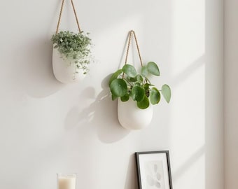 Ceramic Wall Hanging Planter, Flower Pot, White Vase, Modern, Minimalist