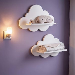 White Wooden Cloud Floating Shelf Minimalist Wall Mounted Storage Rack Decor