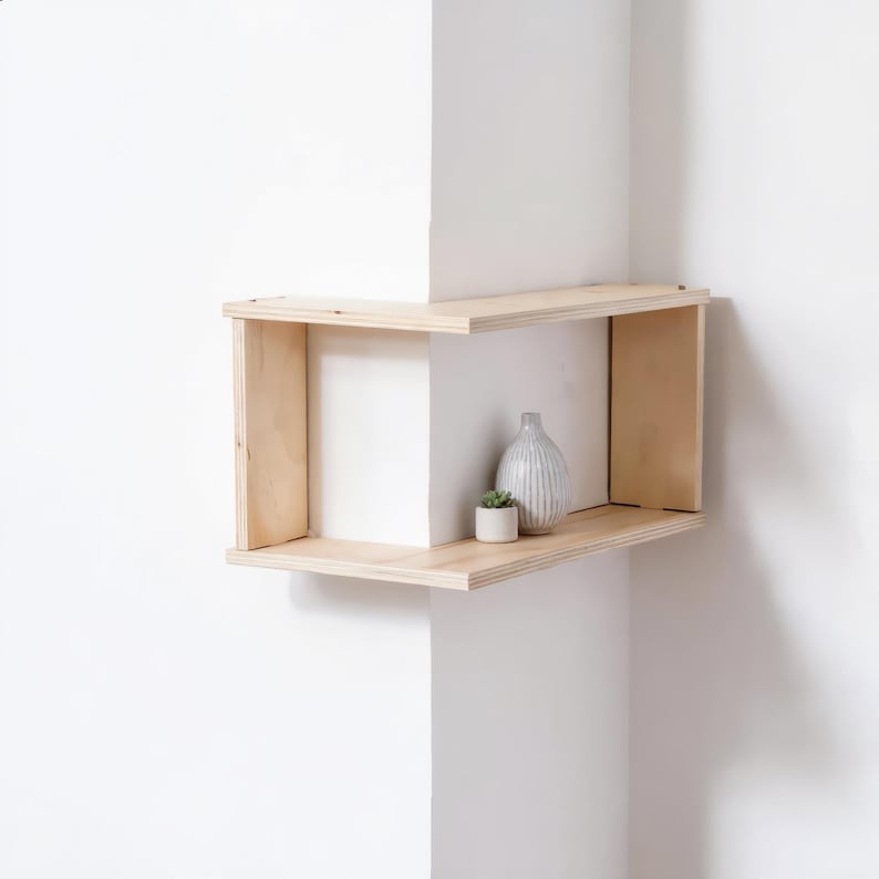 Corner Floating Wooden Shelves Wall Mounted Plant Display and Modern Living Room Storage Rack 1 Unit image 8
