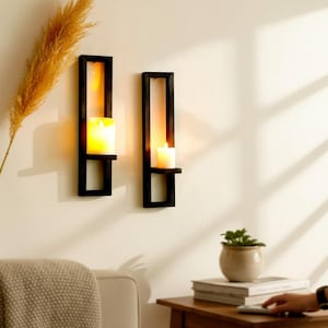 Wooden Wall Mounted Candle Holders Rustic Display Stands Black Decorative Sconces