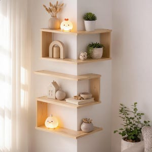 Corner Floating Wooden Shelves Wall Mounted Plant Display and Modern Living Room Storage Rack 1 Unit image 10
