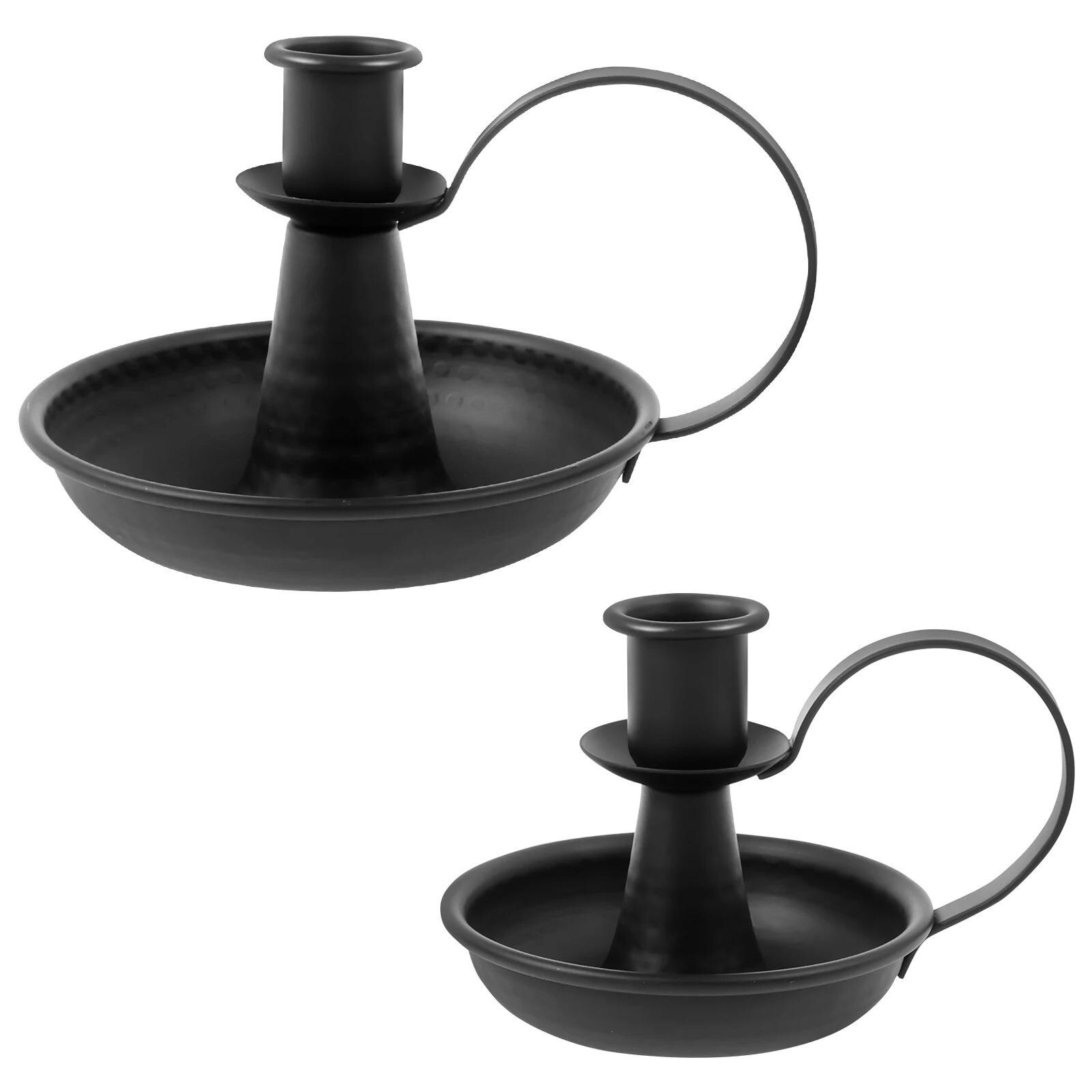Black Iron Candle Holders, Taper Candlestick Holders With Handle, Retro ...