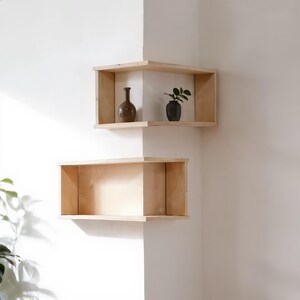 Corner Floating Wooden Shelves Wall Mounted Plant Display and Modern Living Room Storage Rack 1 Unit image 9