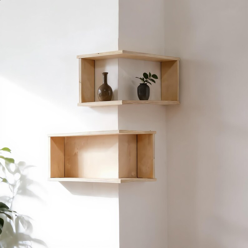 Corner Floating Wooden Shelves Wall Mounted Plant Display and Modern Living Room Storage Rack 1 Unit image 9