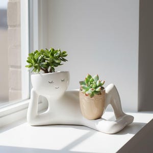 Maceta de resina para suculentas, maceta con figura relajante para cactus, regalo de decoración para el hogar con un toque original.